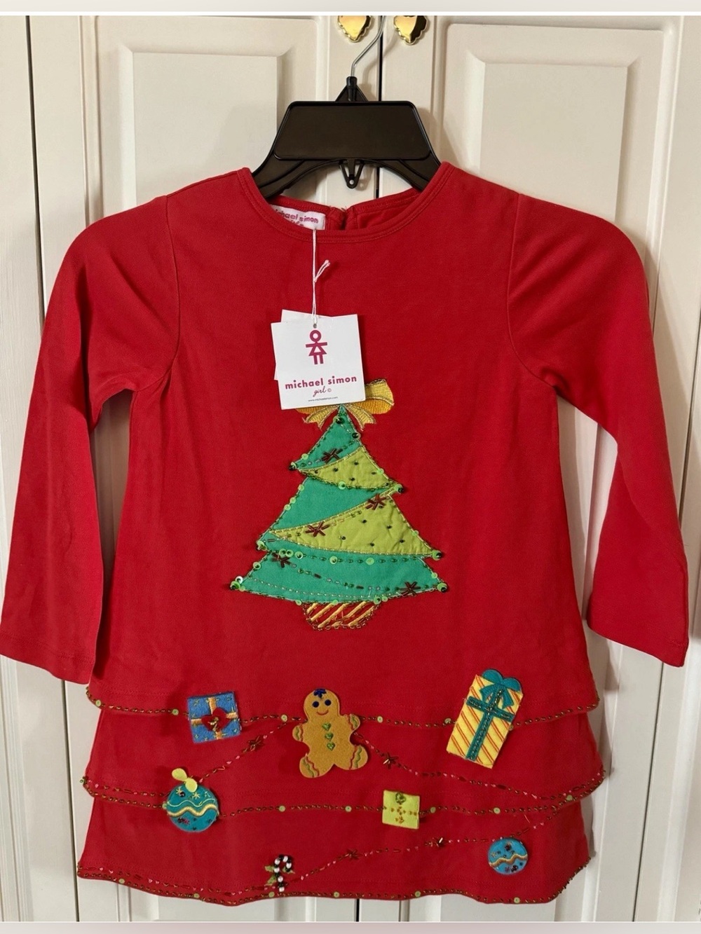 Michael Simon Girl Red Christmas Tree Appliqué Girl’s Dress - Size 5 - NWT